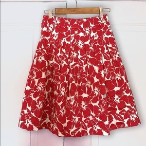 Talbots Petites Red Hibiscus Pleated Skirt